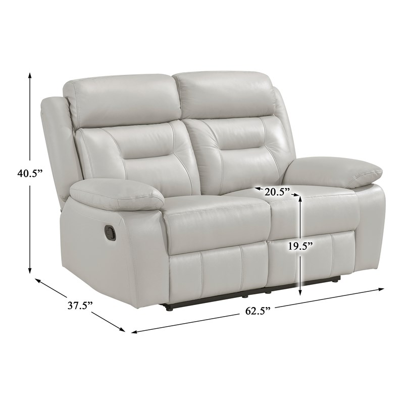 Lexicon Laconia 2-Piece Leather Sofa Set in Silver