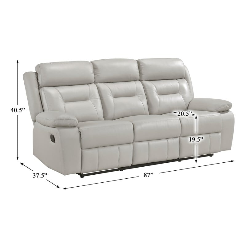 Lexicon Laconia 2-Piece Leather Sofa Set in Silver