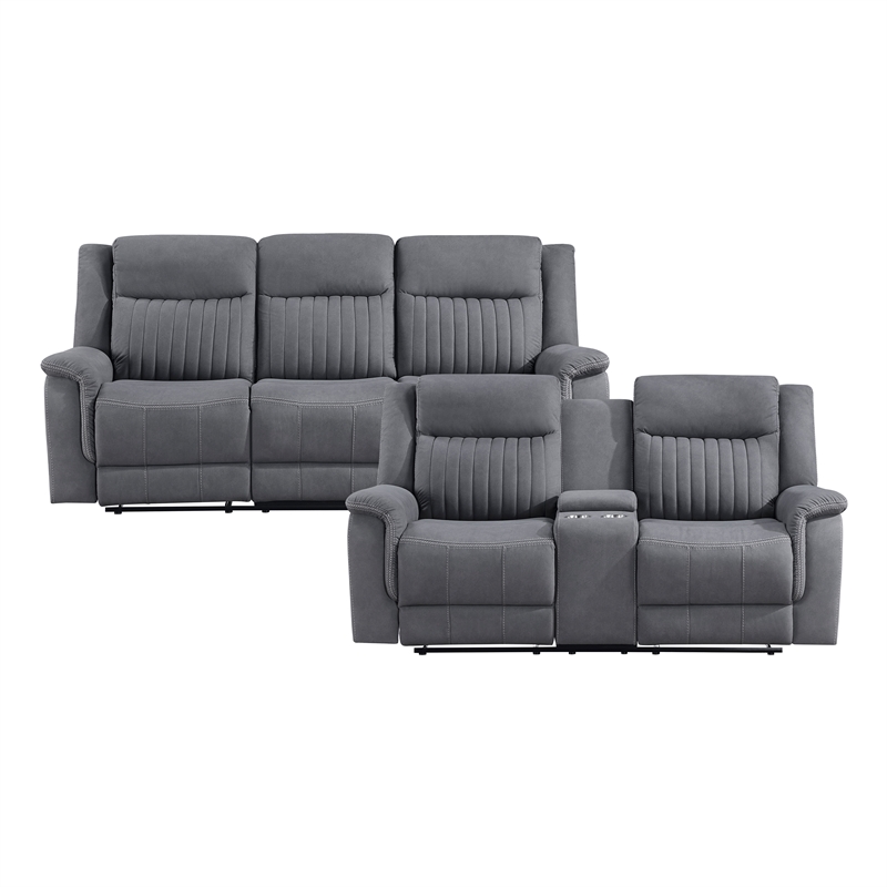 Lexicon Dean 2-Piece Microfiber Double Reclining Sofa Set in Gray