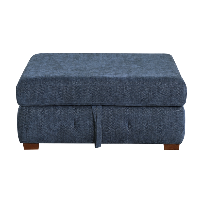 Lexicon Raife 3-Piece Chenille Sectional with Right Chaise and Ottoman in Blue