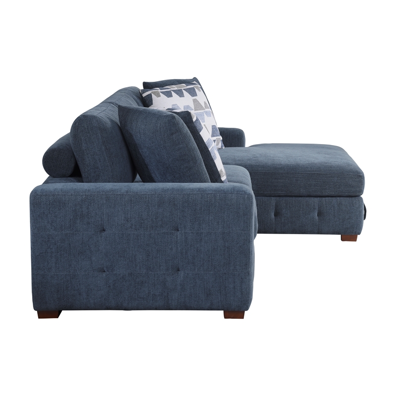 Lexicon Raife 3-Piece Chenille Sectional with Right Chaise and Ottoman in Blue