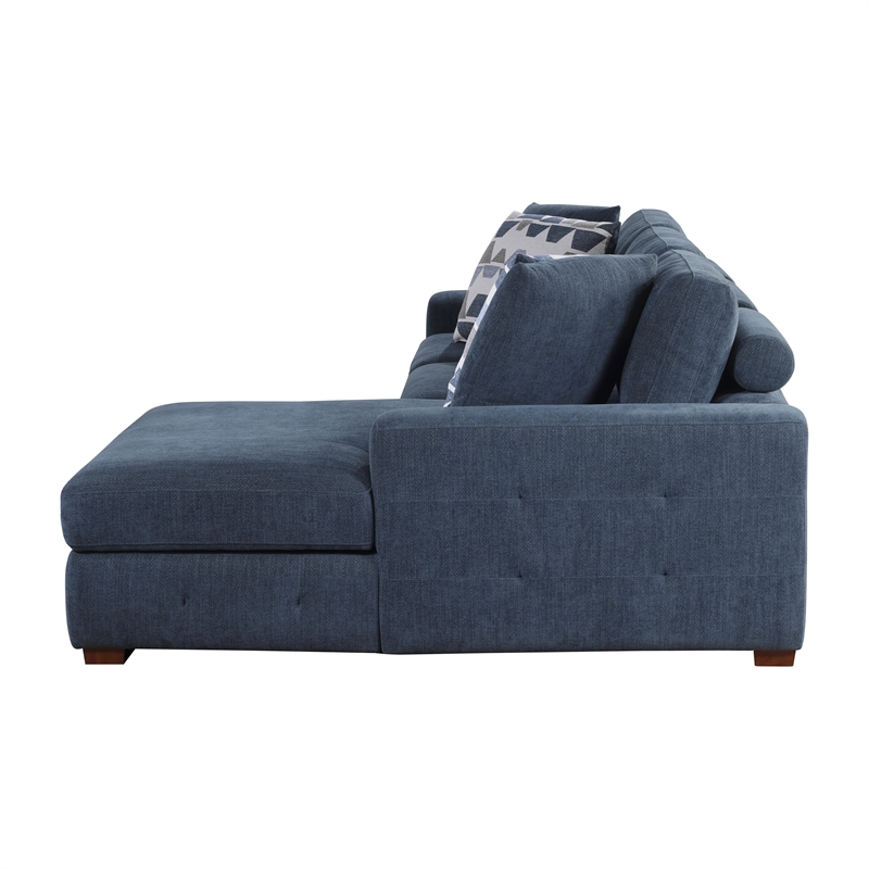 Lexicon Raife 3-Piece Chenille Sectional with Right Chaise and Ottoman in Blue