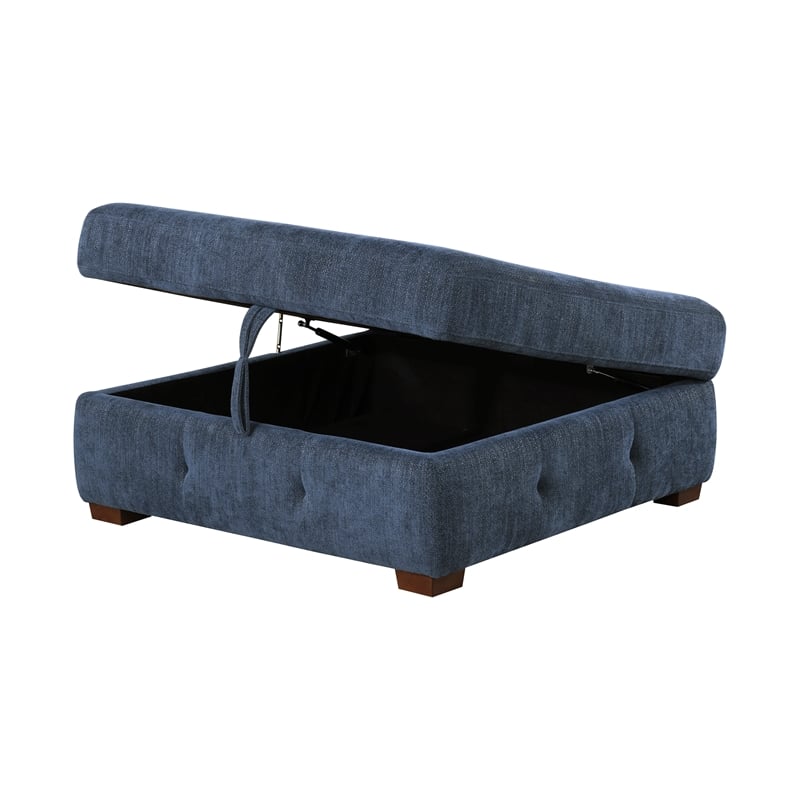 Lexicon Raife 3-Piece Chenille Sectional with Left Chaise and Ottoman in Blue