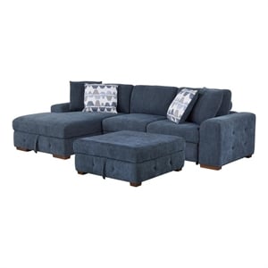 Lexicon Raife 3-Piece Chenille Sectional with Left Chaise and Ottoman in Blue