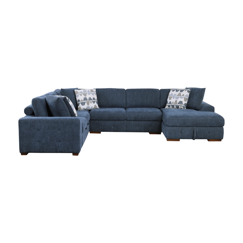 Lexicon Raife 4-Piece Chenille Sectional with Right Chaise and Ottoman in Blue