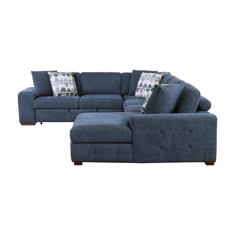 Lexicon Raife 4-Piece Chenille Sectional with Right Chaise and Ottoman in Blue
