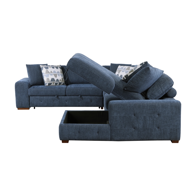 Lexicon Raife 4-Piece Chenille Sectional with Right Chaise and Ottoman in Blue