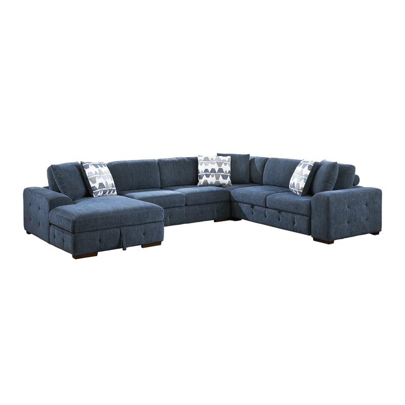 Lexicon Raife 5-Piece Chenille Sectional with Left Chaise and Ottoman in Blue