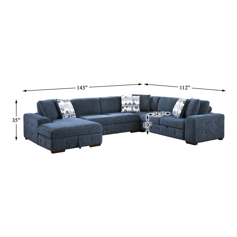 Lexicon Raife 5-Piece Chenille Sectional with Left Chaise and Ottoman in Blue
