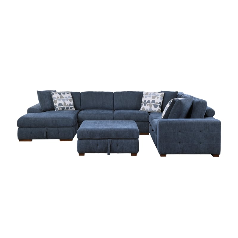 Lexicon Raife 5-Piece Chenille Sectional with Left Chaise and Ottoman in Blue