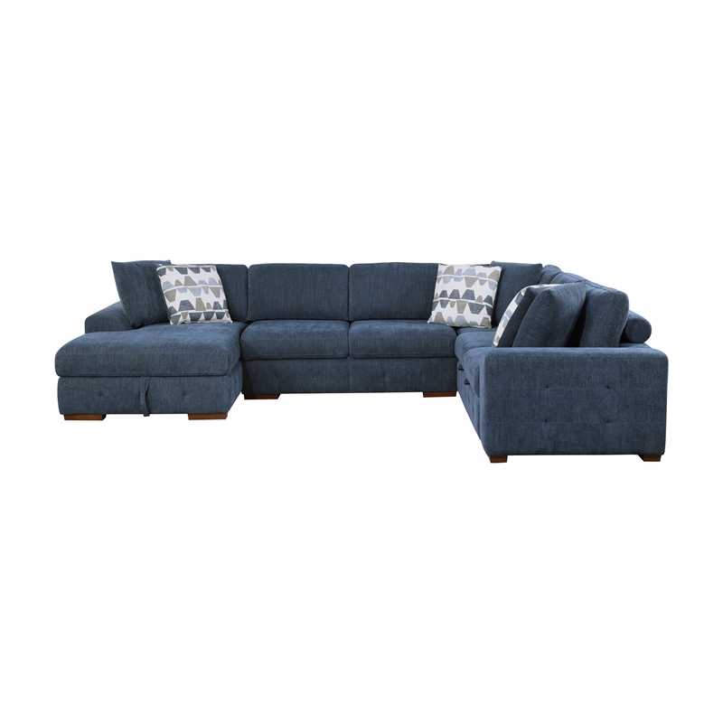 Lexicon Raife 5-Piece Chenille Sectional with Left Chaise and Ottoman in Blue