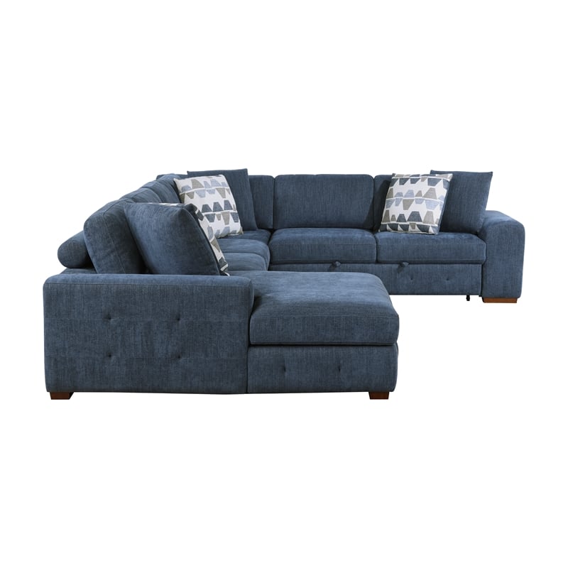 Lexicon Raife 5-Piece Chenille Sectional with Left Chaise and Ottoman in Blue