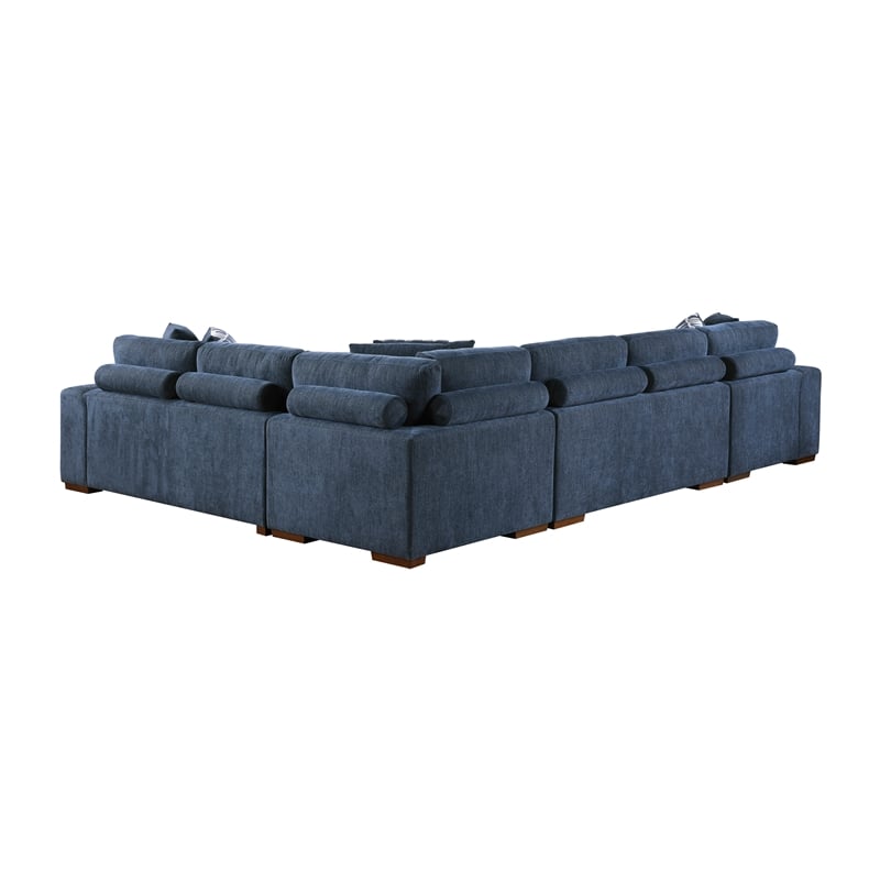 Lexicon Raife 5-Piece Chenille Sectional with Left Chaise and Ottoman in Blue
