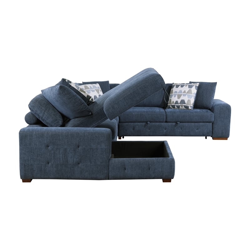 Lexicon Raife 5-Piece Chenille Sectional with Left Chaise and Ottoman in Blue