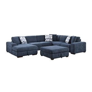 Lexicon Raife 5-Piece Chenille Sectional with Left Chaise and Ottoman in Blue