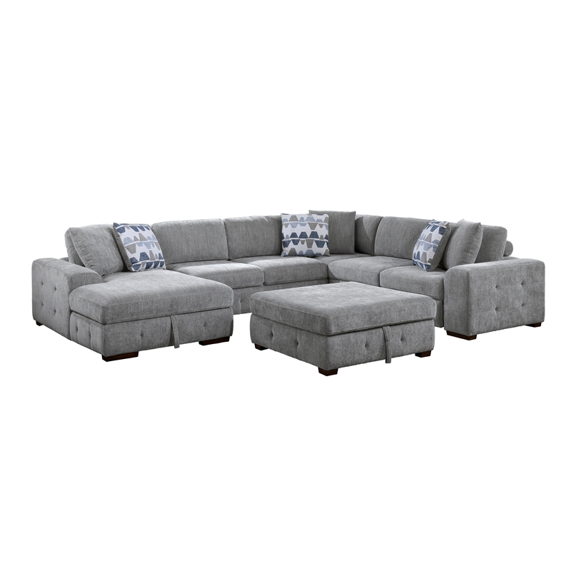 Lexicon Raife 5-Piece Chenille Sectional with Left Chaise and Ottoman in Gray