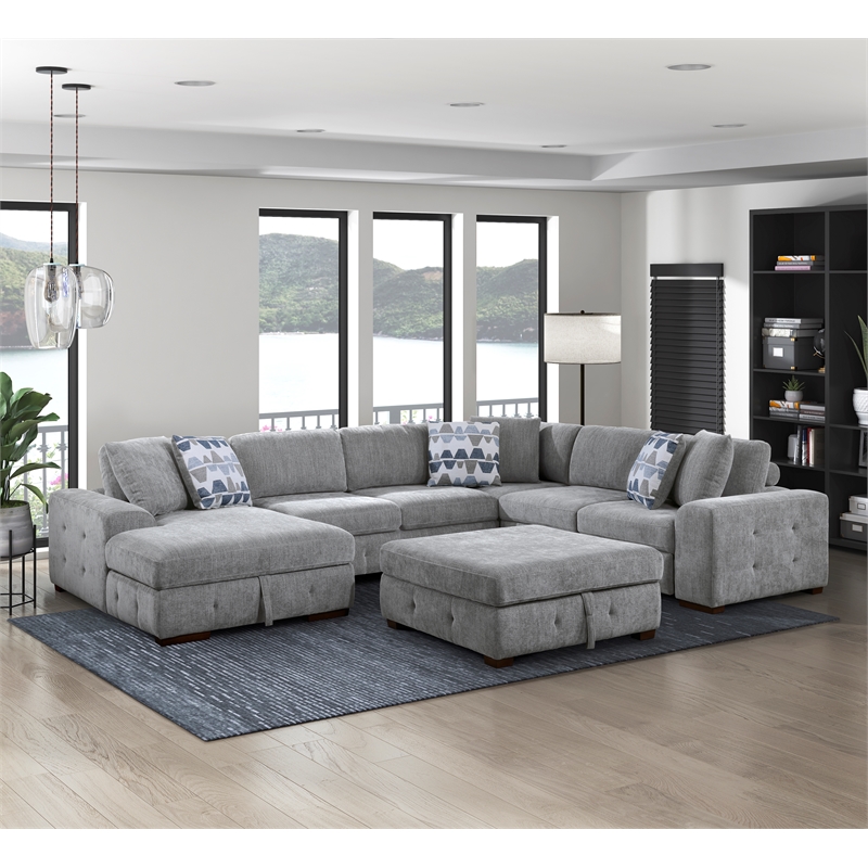 Lexicon Raife 5-Piece Chenille Sectional with Left Chaise and Ottoman in Gray