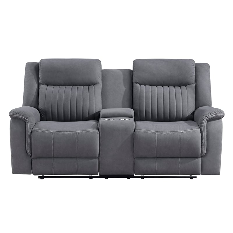 Lexicon Dean Microfiber Double Reclining Love Seat in Gray