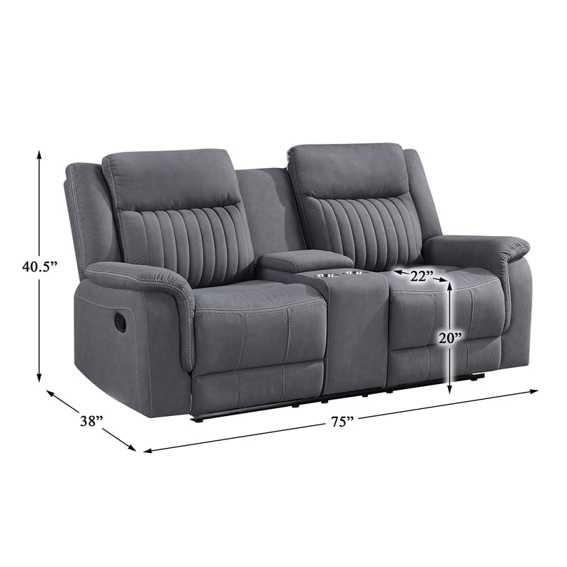 Lexicon Dean Microfiber Double Reclining Love Seat in Gray