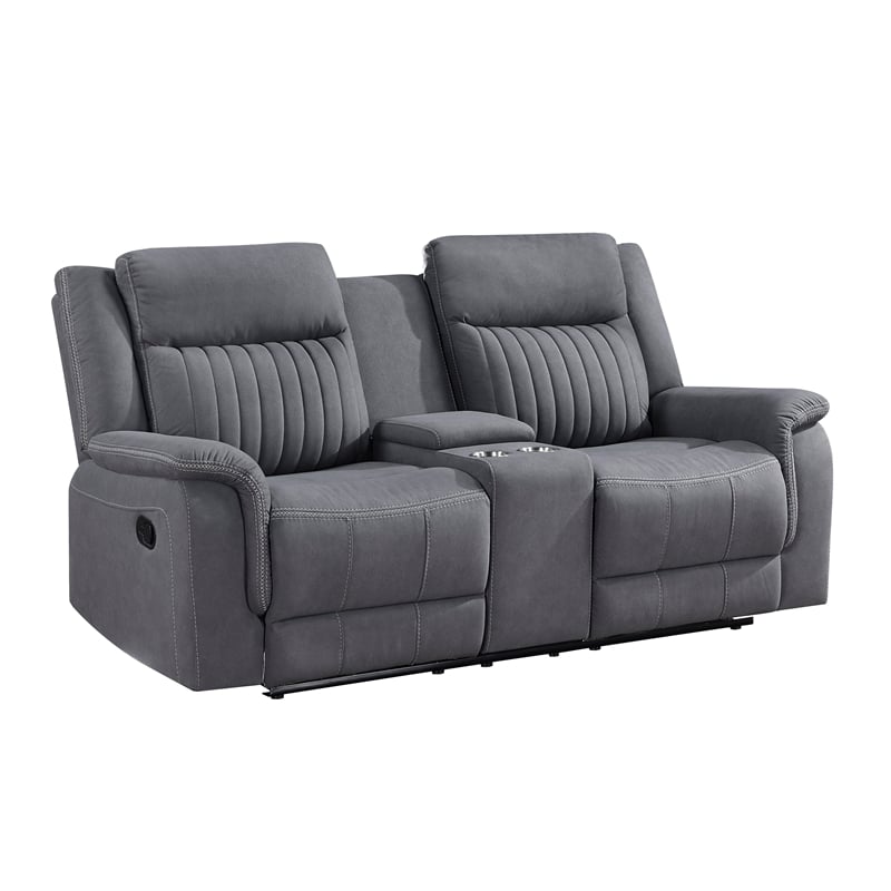 Lexicon Dean Microfiber Double Reclining Love Seat in Gray