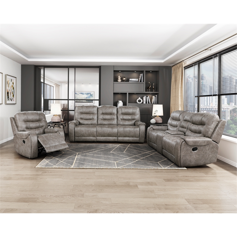 Lexicon Oberon Microfiber Double Reclining Love Seat in Grayish brown