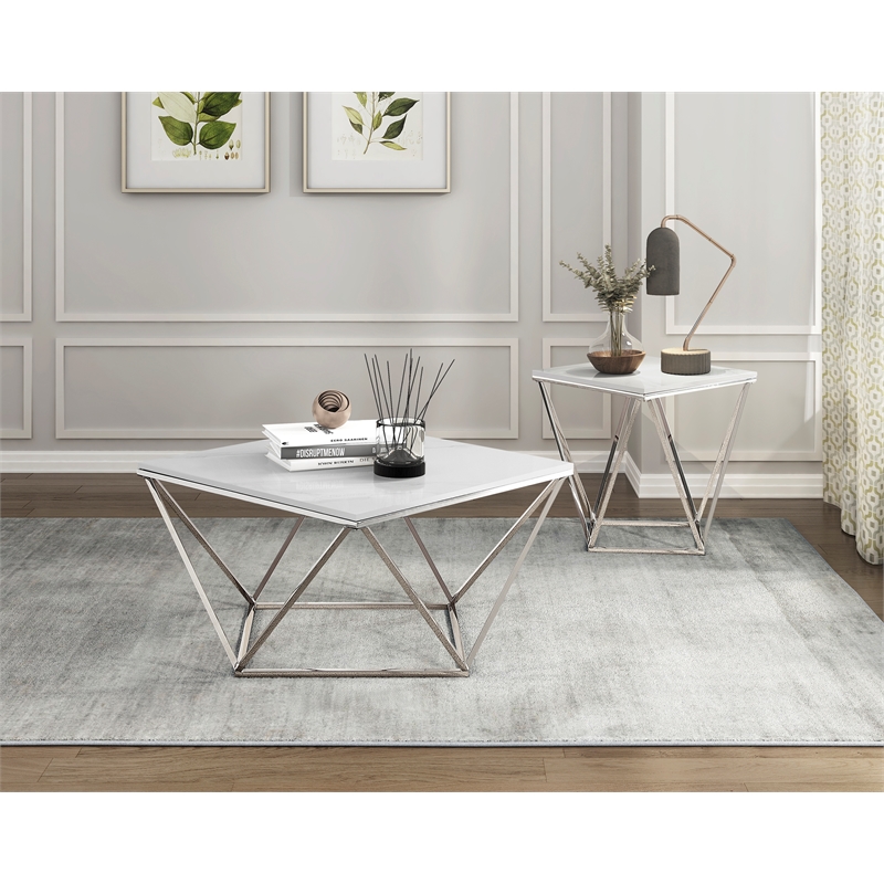 Lexicon Alfeo Steel and Stone End Table in Silver