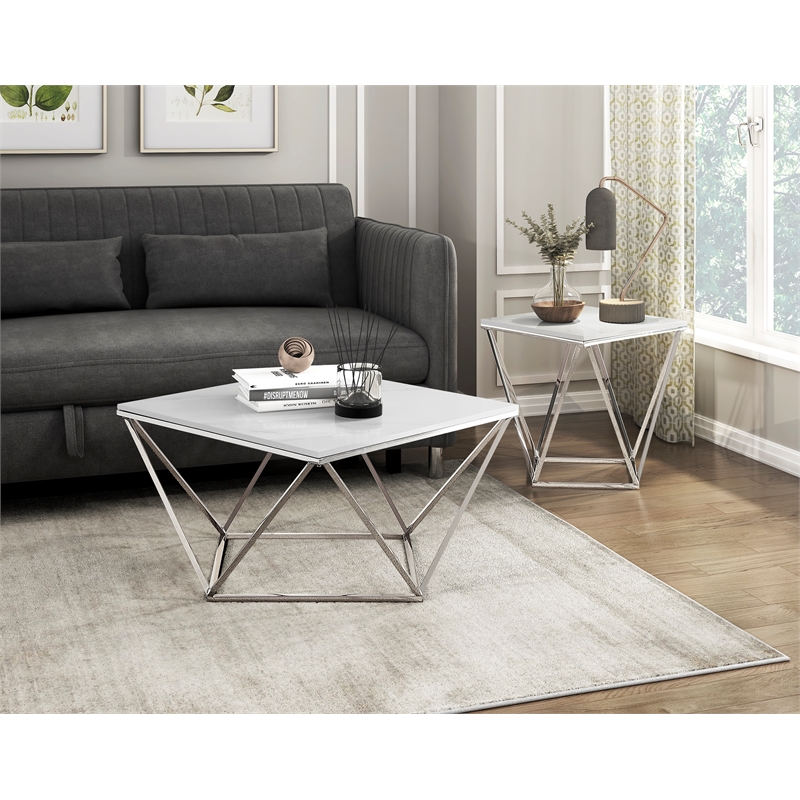Lexicon Alfeo Steel and Stone End Table in Silver