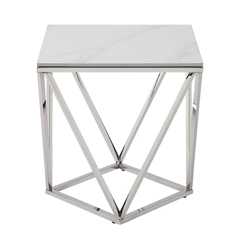 Lexicon Alfeo Steel and Stone End Table in Silver