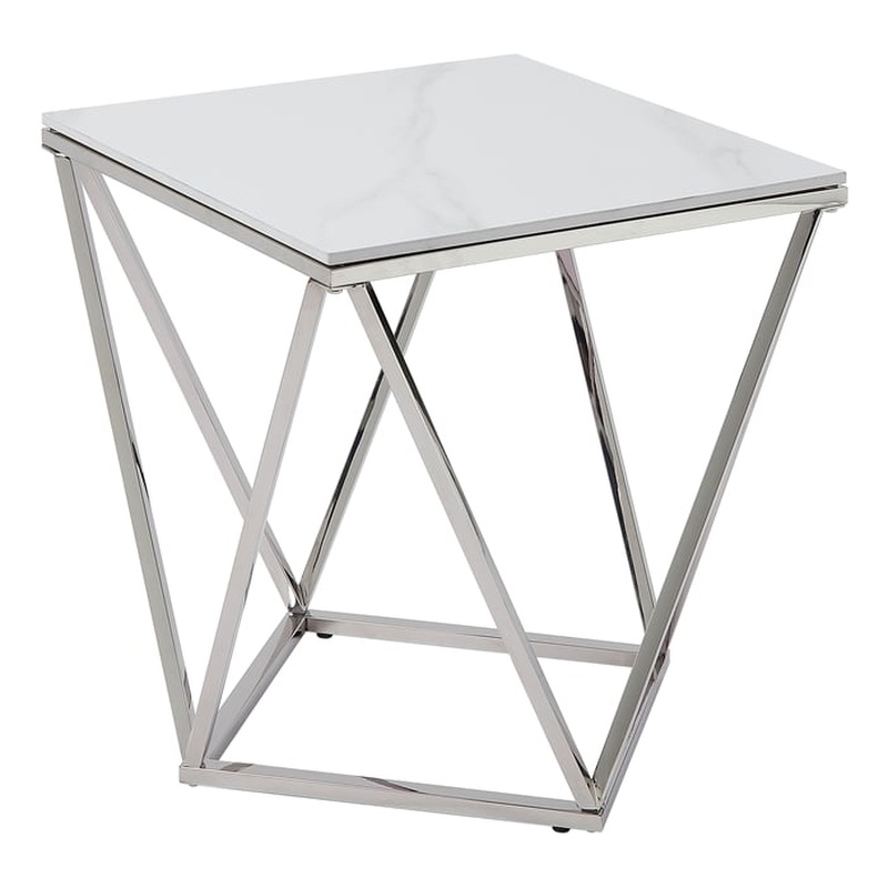 Lexicon Alfeo Steel and Stone End Table in Silver