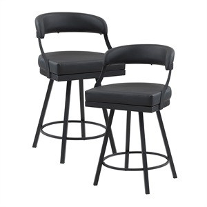 Lexicon Oxton Metal & Faux leather set of 2 Swivel Counter Height Chair in Black