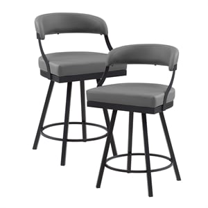Lexicon Oxton Metal & Faux leather set of 2 Swivel Counter Height Chair in Gray
