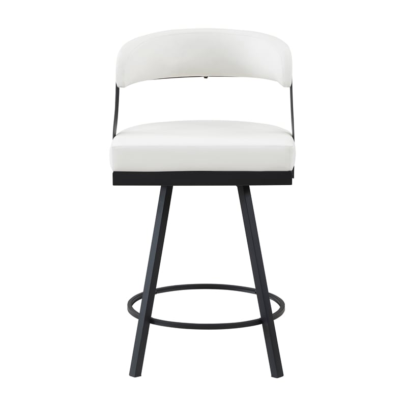 Lexicon Oxton Metal & Faux leather set of 2 Swivel Counter Height Chair in White