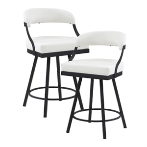 Lexicon Oxton Metal & Faux leather set of 2 Swivel Counter Height Chair in White