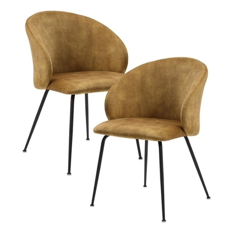 Lexicon Cosimo Metal & Velvet Dining Room set of 2 Side Chair in Mustard