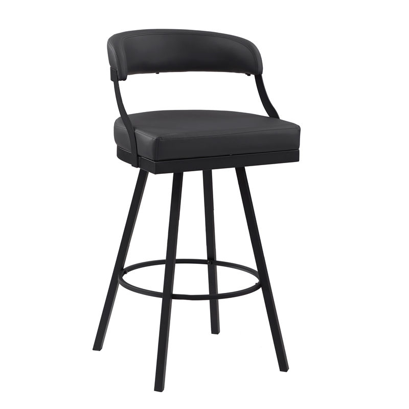 Lexicon Oxton Metal & Faux leather set of 2 Swivel Pub Height Chair in Black