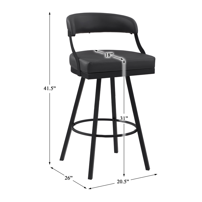 Lexicon Oxton Metal & Faux leather set of 2 Swivel Pub Height Chair in Black