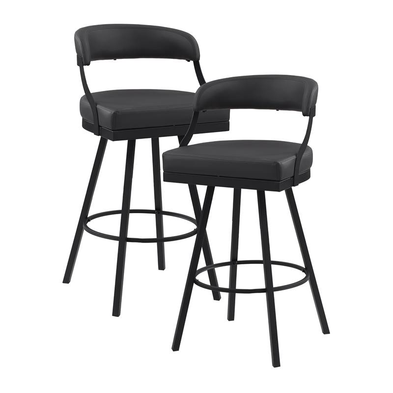 Lexicon Oxton Metal & Faux leather set of 2 Swivel Pub Height Chair in Black