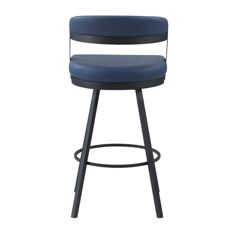 Lexicon Oxton Metal & Faux leather set of 2 Swivel Pub Height Chair in Blue