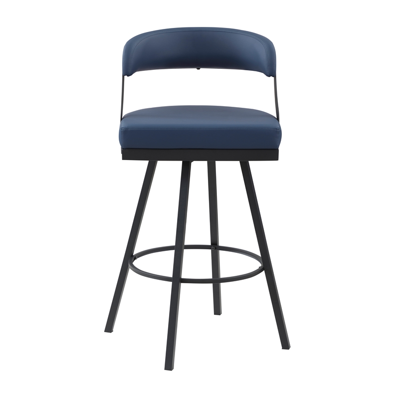 Lexicon Oxton Metal & Faux leather set of 2 Swivel Pub Height Chair in Blue