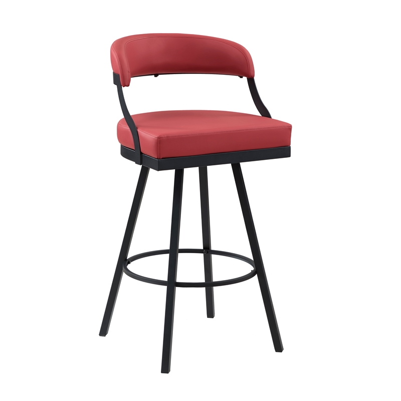Lexicon Oxton Metal & Faux leather set of 2 Swivel Pub Height Chair in Red
