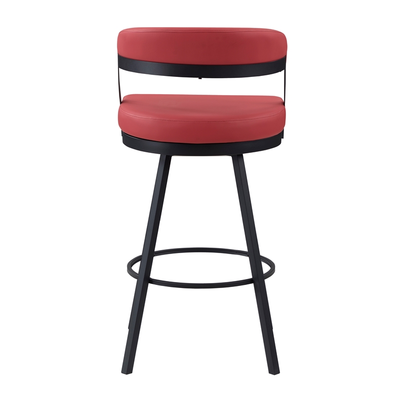 Lexicon Oxton Metal & Faux leather set of 2 Swivel Pub Height Chair in Red