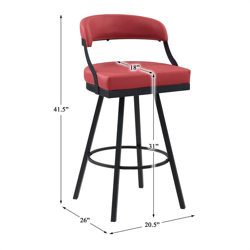Lexicon Oxton Metal & Faux leather set of 2 Swivel Pub Height Chair in Red