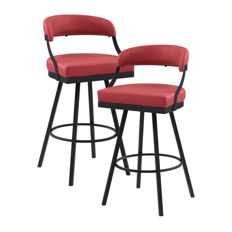 Lexicon Oxton Metal & Faux leather set of 2 Swivel Pub Height Chair in Red