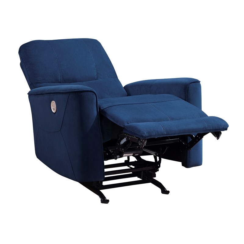 Lexicon Artem Velvet Power Rocker Reclining Chair in Navy