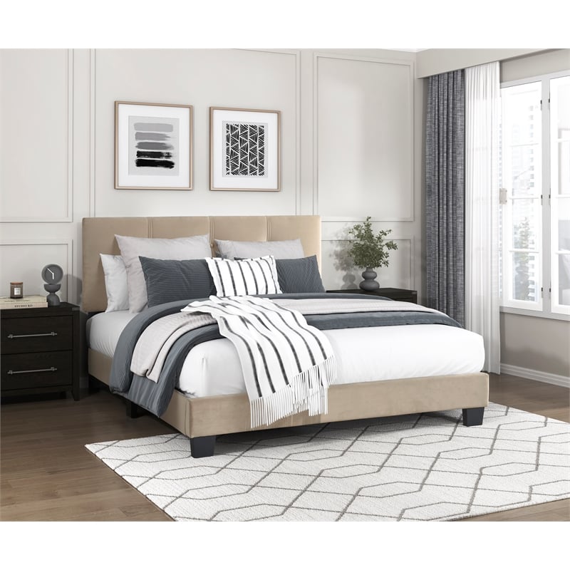 Lexicon Newberry Velvet Full Platform Bed in Light brown