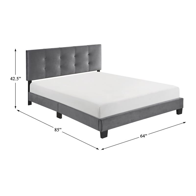 Lexicon Newberry Velvet Queen Platform Bed in Dark gray