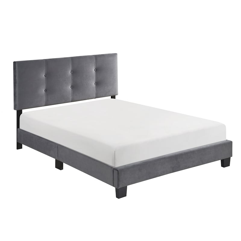 Lexicon Newberry Velvet Full Platform Bed in Dark gray