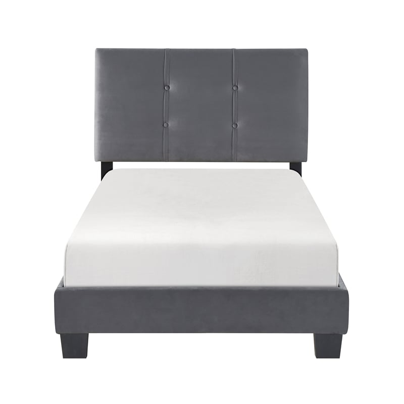 Lexicon Newberry Velvet Twin Platform Bed in Dark gray