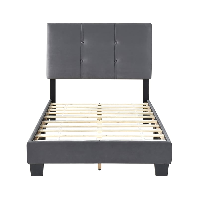 Lexicon Newberry Velvet Twin Platform Bed in Dark gray