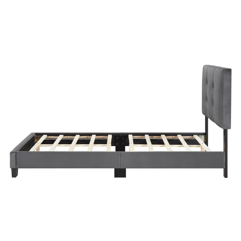 Lexicon Newberry Velvet Twin Platform Bed in Dark gray